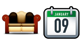 沙发和日历垃圾桶PNG图标